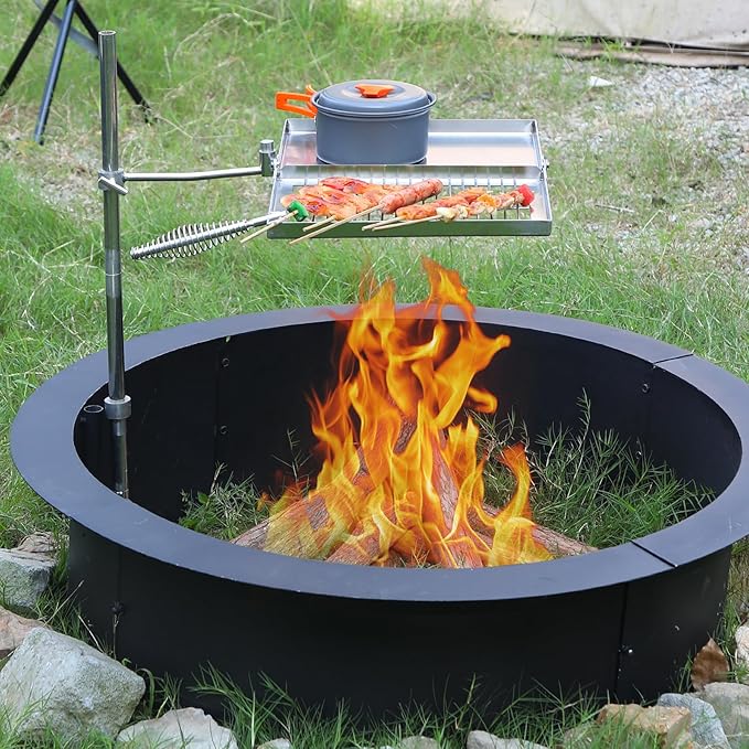 REDCAMP Folding Swivel Campfire Grill, Portable Stainless Steel Cooking Grate over Fire Pit, Lightweight Grate & Camp Fire Rack with Carrying Bag for Outdoor Camping BBQ