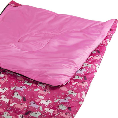 Kids 55" x 25" Unicorn 50 Degree Sleeping Bag with Backpack Stuff Sack, Pink
