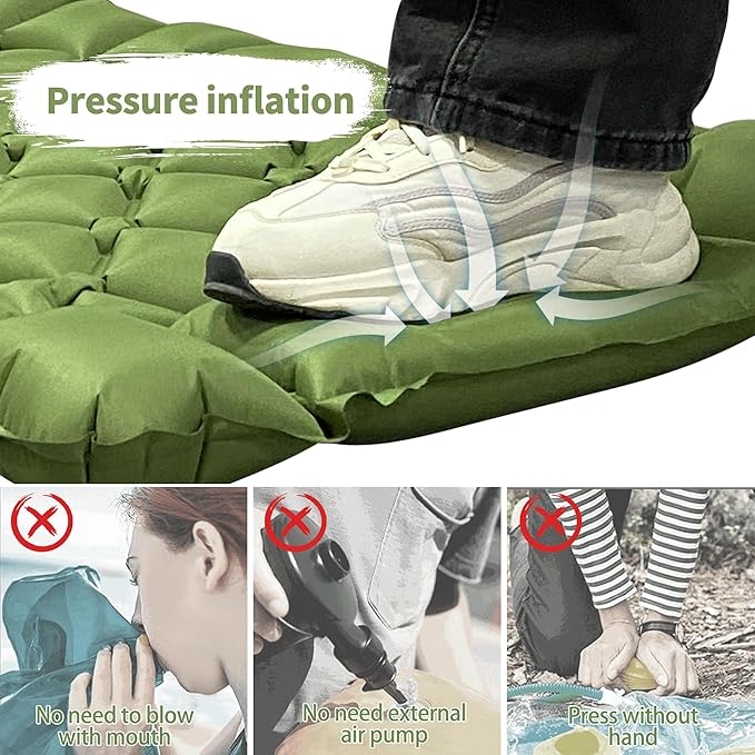 EULANT Single Sleeping Pad for Camping with Built-in Pillows & Foot Pump,Ultralight & Portable Self Inflating Air Mat for Camping Backpacking Hiking Tent