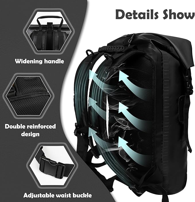 Waterproof Backpack - Outdoor Dry Bag for Boating, Camping, Rafting, Fishing, and More, with Waterproof Phone Pouch (Black, 35L)