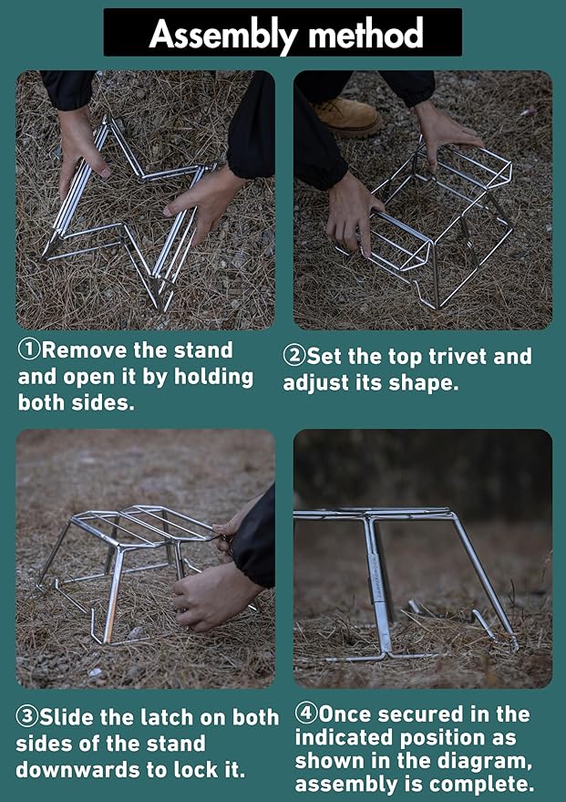 CAMPINGMOON Collapsable Campfire Cooking Stand Trivat Stainless Steel for Open Fire Camping Outdoor MT-2-ST