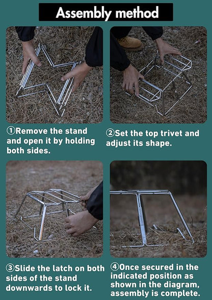 CAMPINGMOON Collapsable Campfire Cooking Stand Trivat Stainless Steel for Open Fire Camping Outdoor MT-2-ST