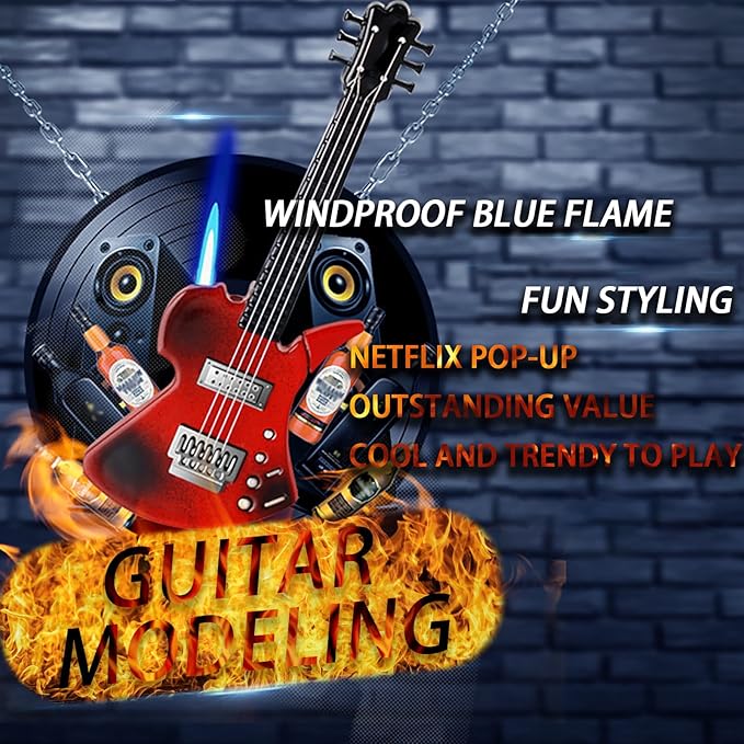 Fancy Fun Guitar Lighter Refillable Metal Vintage Keychain Lighter Unique Novelty Cool lighters for Men Fireplace Candle Camping BBQ(No Butane Fuel) (#2)