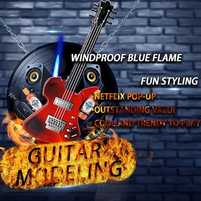 Fancy Fun Guitar Lighter Refillable Metal Vintage Keychain Lighter Unique Novelty Cool lighters for Men Fireplace Candle Camping BBQ(No Butane Fuel) (#2)