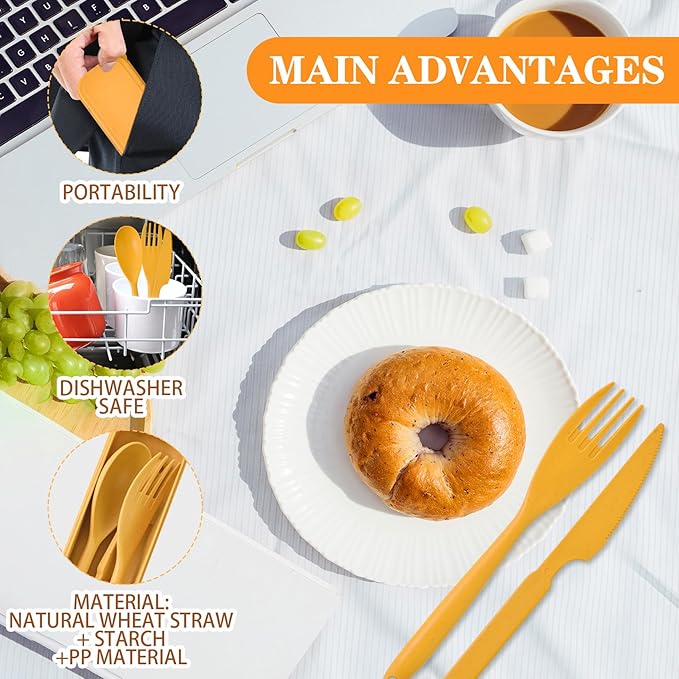 Lnrkai Large Reusable Utensil Set with Case, 4 Sets Portable Plastic Spoons Fork Knife Camping Utensils Silverware for Lunch Box Accessories for Kids Adults Travel Picnic Camping Use(Dark Color)