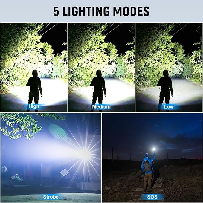 Rechargeable LED Flashlights High Lumens(ΒATTERY Included), 990,000 Lumens Super Bright Flashlight, Powerful Waterproof Flash Light Multifunctional Flashlights for Home Camping