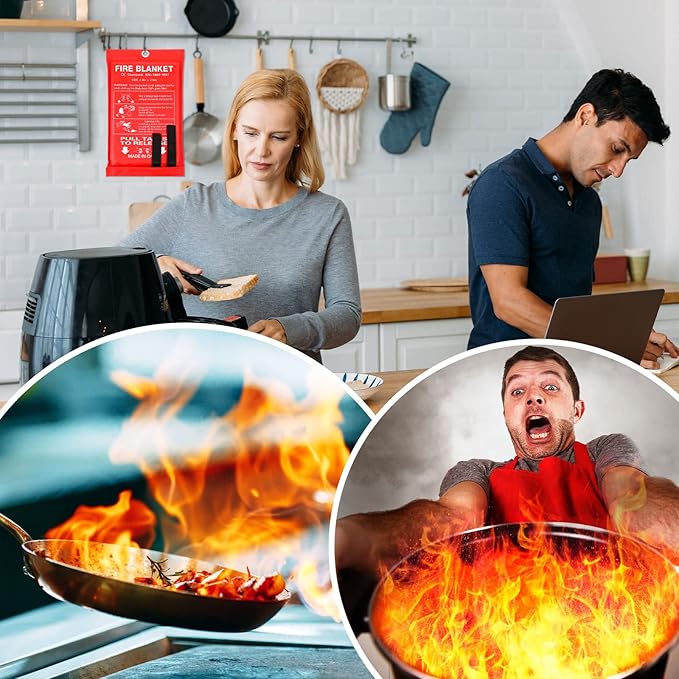 4 Sets Fire Blankets Emergency for Home Kitchen, Large Fiberglass Fire Suppression Blanket with Gloves Flame Retardant Survival Safety Blanket for Fireplace Office Warehouse Car Camping (79 x 79 Inch)