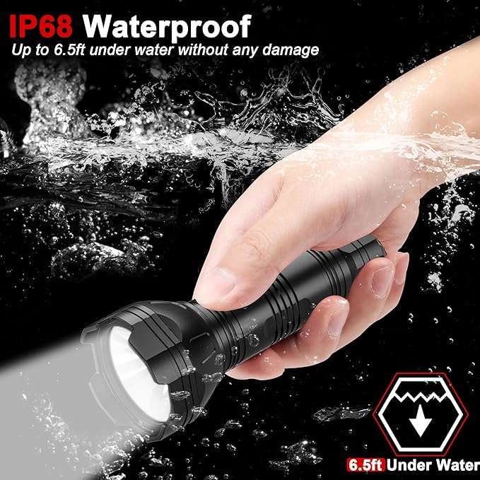 Rechargeable Flashlights, Bright Flashlights High Lumens for Home with 5 Modes, IP68 Waterproof Powerful USB Flashlight, Portable LED Handheld Tactical Flash Light for Camping Hiking Outdoor