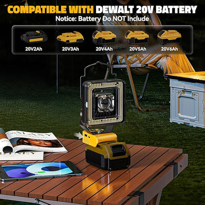 LED Work Light for Dewalt 20v Max Battery, 60W Cordless LED Flood Light with 4 Color Temperature, Portable Spotlight, Flashlights High Lumens with USB/Type-C Charging Ports for Workshop, Garage