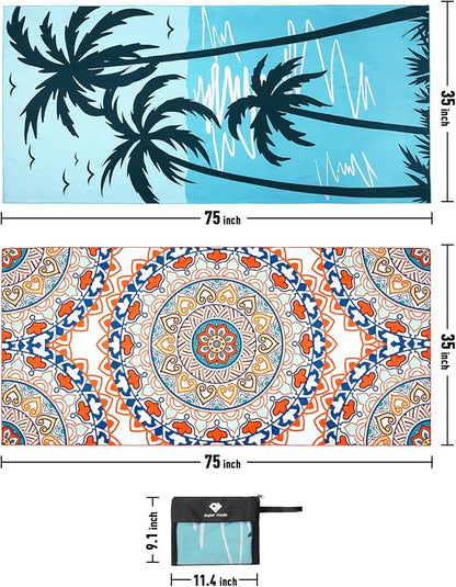 2 Pack Microfiber Beach Towel, Oversized Microfiber Pool Towel 75”x 35”, Sand-Free Beach Towel, Quick Drying Camping Towel, Super Absorbent Bath Towel Blanket, Soft Breathable and Lightweight