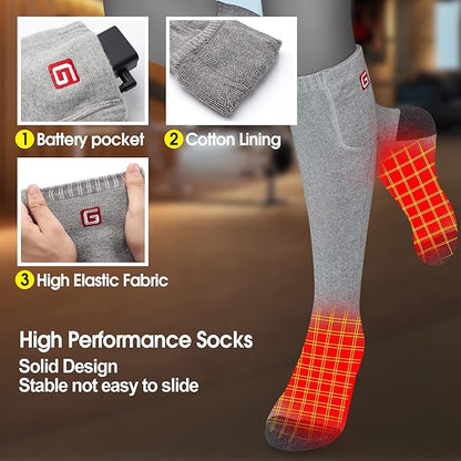 MMlove Heated Socks, Electric Socks Rechargeable Heated Socks for Men Women 3 Heat Settings Winter Thermal Socks, Indoor Outdoor Foot Warmers for Skiiing Hiking Camping Fishing Working