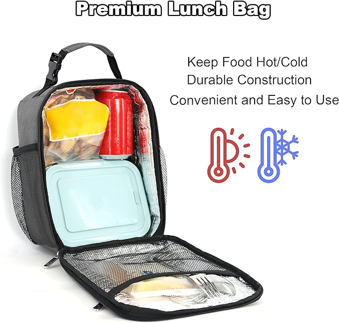 Femuar Lunch Box for Men Women Adults Small Lunch Bag for Office Work Picnic - Reusable Portable Lunchbox, Charcoal Grey
