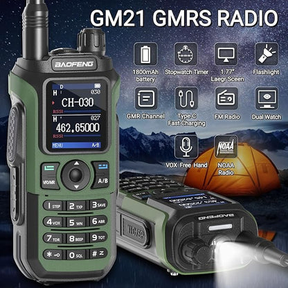 BAOFENG GMRS Radio GM21 GMRS Handheld Radio Long Range Walkie Talkies for UV-5R GMRS Rechargeable Two Way Radio with GMRS 771 NOAA Weather Receiver,999 Channels,Copy Frequency and USB-C Charger