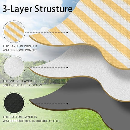 HX&OD Extra Large Picnic Outdoor Blanket, 80”x80” Waterproof Picnic Mat Foldable Camping Blanket Portable with Carry Strap for Beach Mat Outdoor Camping Party(Yellow)