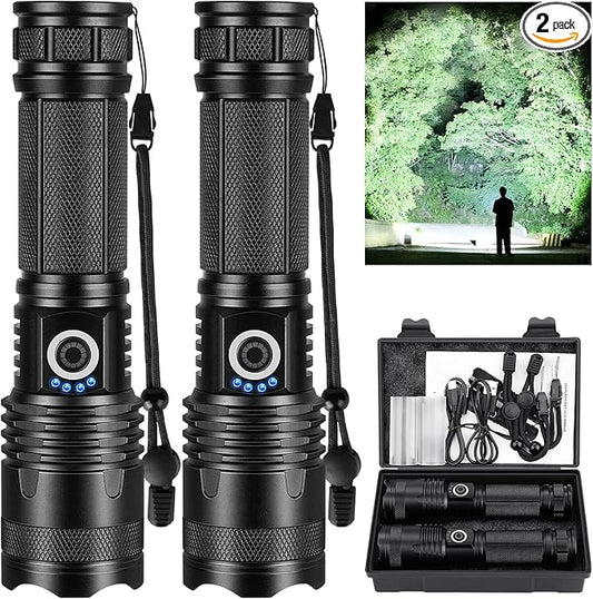 Rechargeable Led Flashlights high lumens, 2 Packs 990,000 Lumen Super Bright Flashlight with 5 Modes, Powerful Waterproof Flash Light for Home,Emergencies,Camping