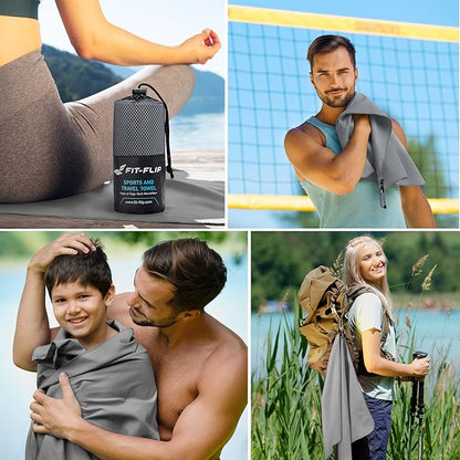 Fit-Flip Travel Towel - Compact & Ultra Soft Microfiber Camping Towel - Quick Dry Towel - Super Absorbent & Lightweight for Sports, Beach, Gym, Backpacking, Hiking and Yoga
