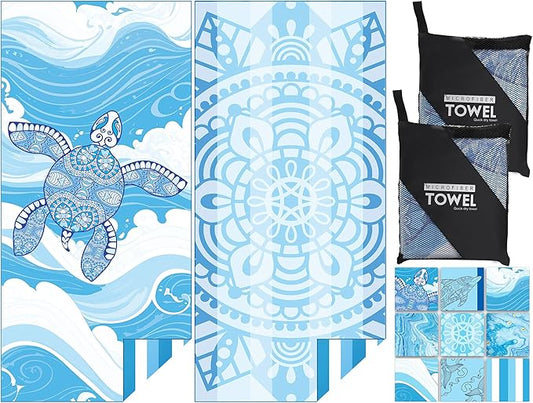 FISHEAL Microfiber Oversized Turkish Beach Towel - 2 Pack Sand Free Thin Quick Dry Compact Towels 71"x32" Extra Large Lightweight Travel Swimming Pool Yoga Gym Sports Essentials Gift for Adults