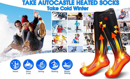 7.4V Heated Socks,Rechargeable Electric Heated Socks Camping Foot Warmer Winter Warm Socks for Men Women-Battery Heat Thick Cotton Thermal Hot Heat Sock for Outdoor Cycling Skiing Hiking,3Heat