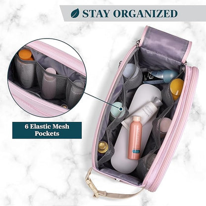 PAVILIA Toiletry Bag for Women, Canvas Travel Dopp Kit, Water Resistant Hygiene Bag Toiletries Organizer, Shaving Kit Travel Accessories Bag, Pink, Extra Large
