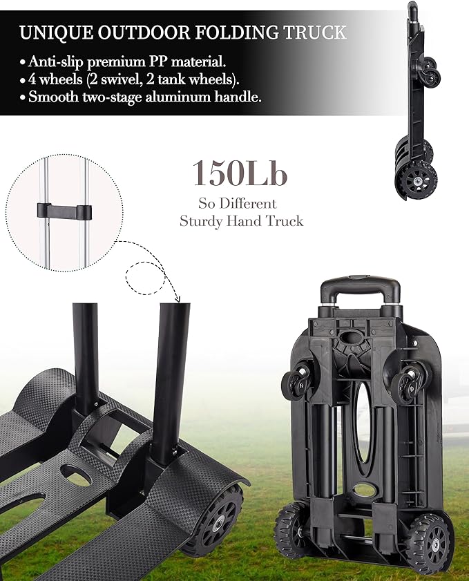 5 Gallon Water Jug and 150 lb Multifunctional Folding Hand Cart,Black Hand Truck,BPA Free Thickened Water Storage, Portable Luggage Cart with 2 Tank Wheels + 2 Swivel Wheels,Essential Camping Hiking
