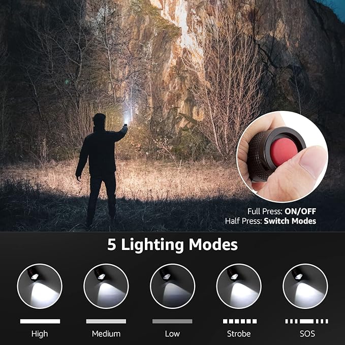 Lepro LED Flashlights LE2000 High Lumen, 5 Lighting Modes, Zoomable, Waterproof, Pocket Size Flashlight for Outdoor, Emergency, Camping Gear, Powered by AAA Battery, 2 Pack