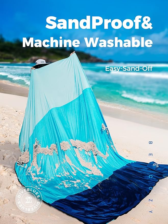 OCOOPA Beach Blanket, Sand Free, Large Oversized Beach Blanket, Comfortable Parachute Nylon, Cozy& Chic, Compact& Light, Reinforced Windproof, 4 Stakes&1 Travel Bag, S09