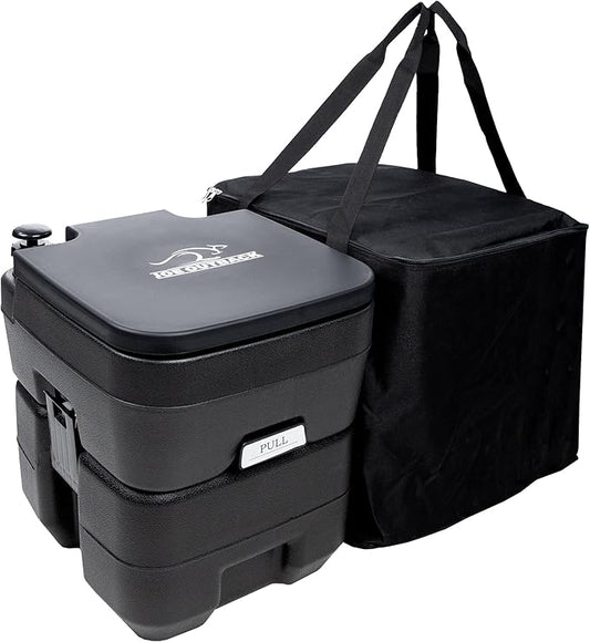 PE Camping Toilet w/Toilet Bags - 2.5 Gallon Fresh Water Camp Potty for up to 50 Clean Flushes - Odorless & Heat Resistant - 5.3 Gallon Waste Tank
