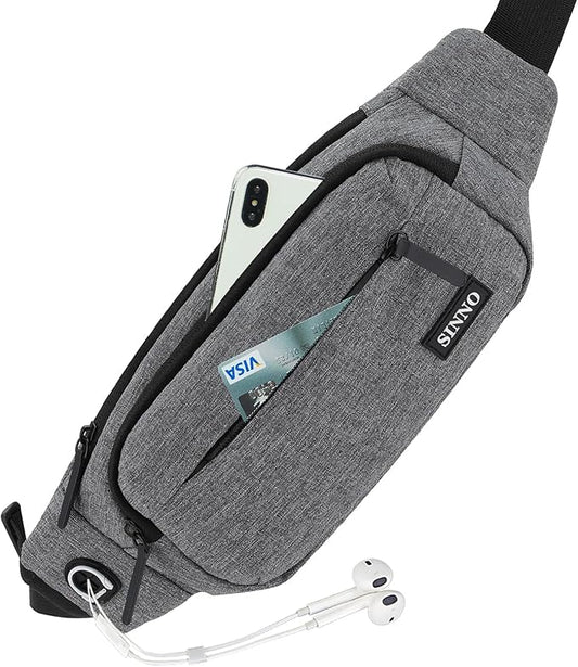 SINNO Large Crossbody Fanny Pack for Women Men Belt Bag With 4-Zipper Pockets for Travel Running Hiking Workout Dog Walking Outdoors Sport Fishing Waist Pack Bag Carrying All Phones