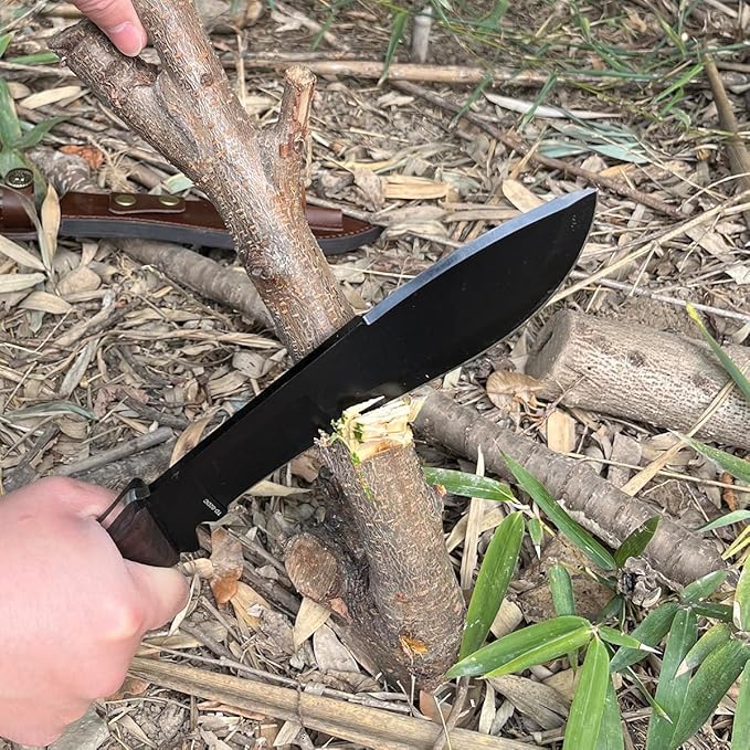 13.6" Full-Tang Hunting, Survival, Camping & Mountaineering Kukri Knife, Featuring Arced Blade, Rust Protection Coating, Ebony Grip and Leather Holster