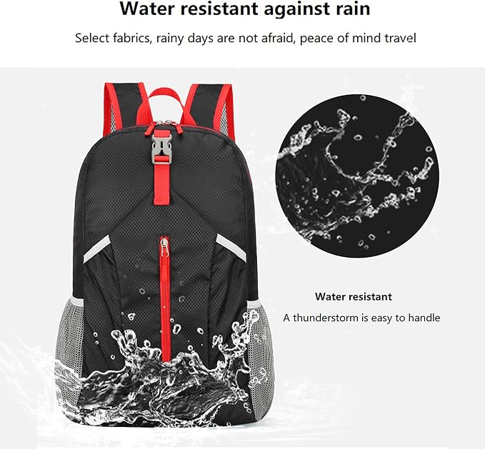 25L Hiking-Backpack Foldable-Sports Daypack-Camping Collapsible Bag Water Resistant Lightweight Travel Men Women (Black)