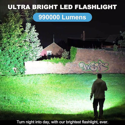Flashlights High Lumens Rechargeable 2 Pack, 990000 Lumen Super Bright Led Flashlight with USB Cable, IPX7 Waterproof, 5 Modes Powerful Handheld Flash Light for Home Camping Emergency