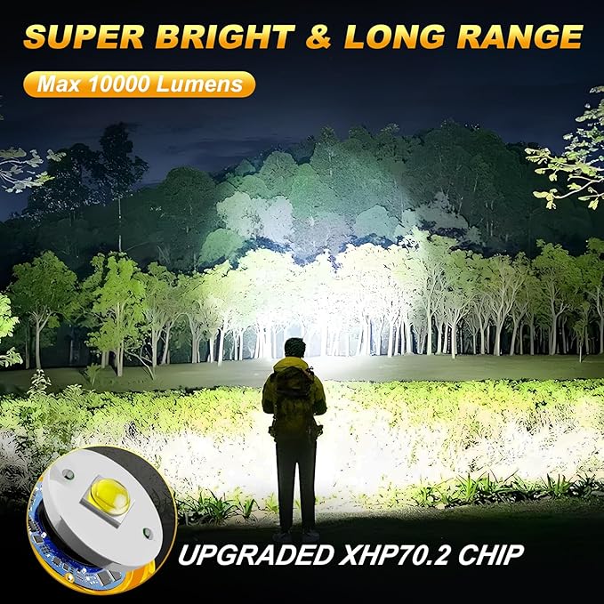 Handheld Spotlight Outdoor Flashlight with Foldable Tripod, 10000 Lumen LED Rechargeable Searchlight Spot Light, Impact Resistant Work Light with Detachable & Adjustable Handle (Large)