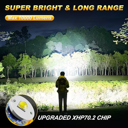 Handheld Spotlight Outdoor Flashlight with Foldable Tripod, 10000 Lumen LED Rechargeable Searchlight Spot Light, Impact Resistant Work Light with Detachable & Adjustable Handle (Large)