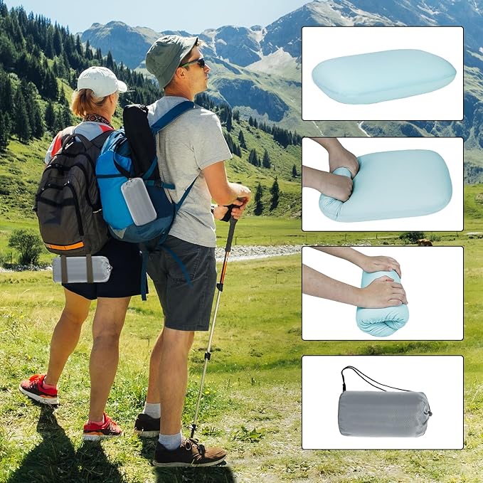 tuphen Camping Pillow Travel Pillow Cooling Memory Foam Pillows for Sleeping Camp Backpacking Airplane Trip Beach Outdoor Lightweight (Blue)