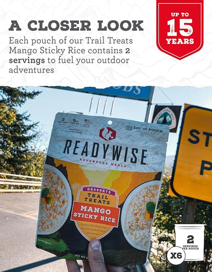 READYWISE - Outdoor Mango Sticky Rice, 12 Servings, Pack of 6, Emergency Preparedness, Freeze Dried Food, MRE, Snack Pack, Survival Food, Emergency Food for Backpacking, Camping, and Hiking