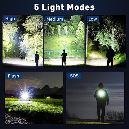 Rechargeable LED Flashlights High Lumens, 900000 Lumens Super Bright Flashlight with 5 Modes IPX6 Waterproof, Powerful Handheld Flashlight for Camping Emergencies Hiking