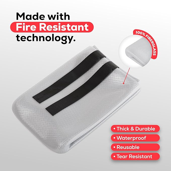 Emergency Fire Blanket for Home & Kitchen | 4-Pack + Mount | Fire Extinguisher for Camping Gear, Car Safety, Hiking, Survival Kit & Welding | Flame Retardant Preparedness Supplies 39" x 39"