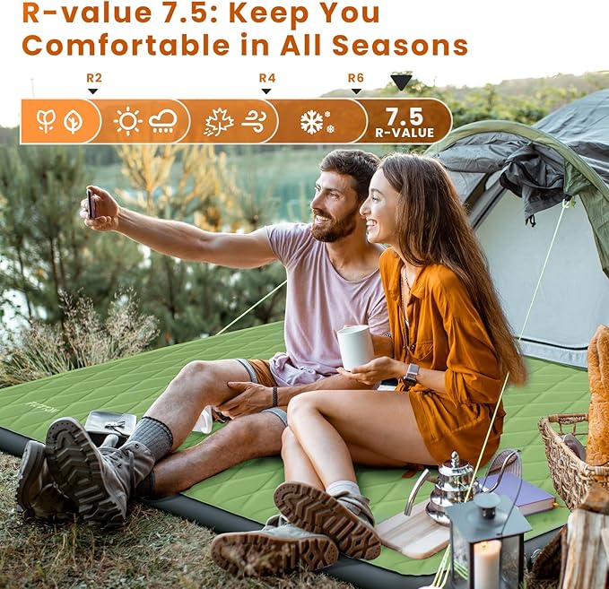 3.2" Ultra Thick Self Inflating Sleeping Pad, Fast Inflating Camping Mattress with Memory Foam, Camping Mat with Pillow & Pump Sack, 4 Season Insulated Sleeping Pad for Camping, Tent