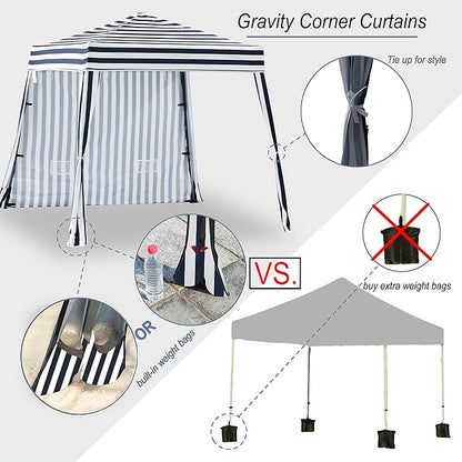 EzyFast Compact Pop Up Canopy Tent, Collapsible Instant Shelter,Portable Sports Cabana, with Built-in Weight Bags, 8 x 8 ft Base / 6 x 6 ft Top for Camping,Hiking,Fishing,Picnic (Classical Stripe)