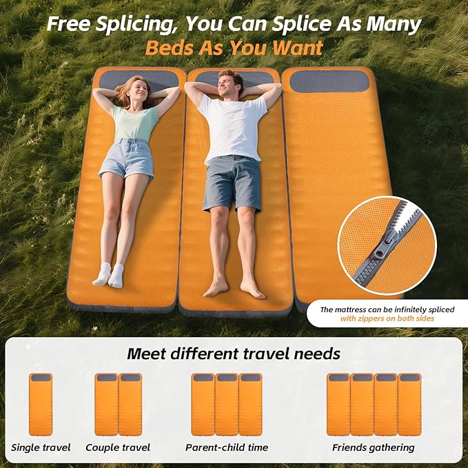 Self Inflating Sleeping Pad,Built-in Pump, Quickly Inflate and Deflate in 2 Minutes, Durable and Leak-Proof, Compact and Portable, Suitable for Home Travel and Camping Self Inflating Camping Pad
