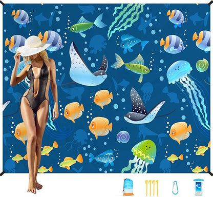Beach Blanket Oversized Extra Large78 X110,Waterproof Sandproof Beach Blanket 2-8 Adults Lightweight Durable for Travel Camping Hiking Picnic