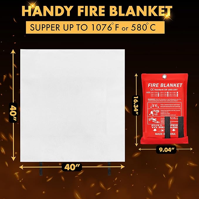40”x40” Fire Blanket for Home and Kitchen, Emergency Fire Extinguisher Blanket, High Heat Resistant Fire Suppression for Home Safety Kitchen, and Camping (3)