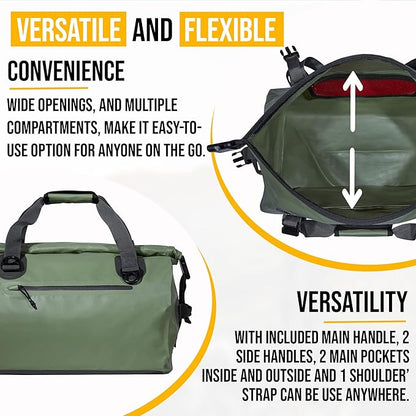 LEGEND Waterproof Duffel Bag - Heavy Duty Duffle Bag for Outdoor, Camping, Boating & Travel, Premium PVC Dry Duffel Bag, Motorcycle Dry Bag with Durable Strap & Handles with Large Storage - 40L Green
