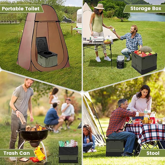 PORMYTRIP Portable Toilet Camping Toilet Foldable Toilet for Car Indoor Outdoor Commode Travel Toilet Portable Toilet for Camping,Tent,Hiking,Boating,Long Road Trips,Traffic jam,Home X-Large Green