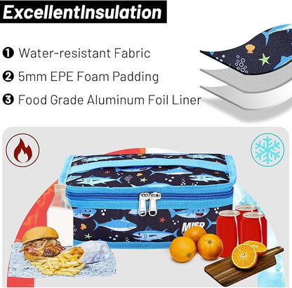 MIER Portable Thermal Insulated Cooler Bag Mini Lunch Bag for Kids, Blue Shark