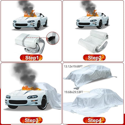 Azazccm Emergency Fire Blanket for Car, Large Fiberglass Fire Extinguisher Blanket, Survival Safety Fire Suppression Blanket for Electric Vehicle Truck Automotive Conflagration (13.12x19.68FT)