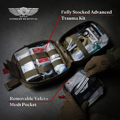 EVERLIT Advanced Emergency Trauma Kit, CAT GEN-7 Tourniquet Mil-Spec Nylon Laser Cut Pouch with 36" Splint, Military Combat Tactical IFAK for First Aid Response Bleeding Control