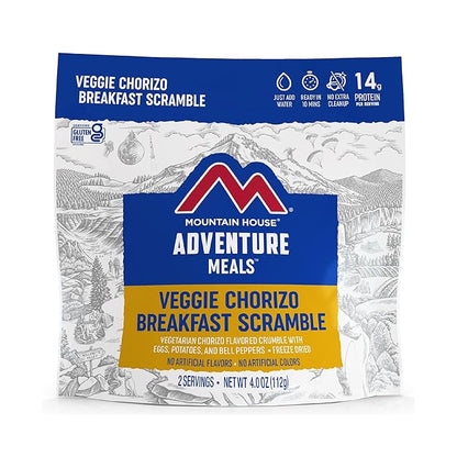 Mountain House Veggie Chorizo Breakfast Scramble 2-Servings & Creamy Macaroni & Cheese 2 Servings Bundle