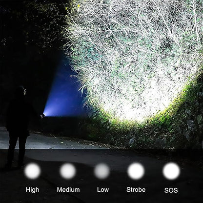 600000 Hign Lumen Handheld Flashlight Rechargeable LED Tactical Flashlight with 5 Modes Waterproof for Camping Hiking Outdoor Biking Emergency Self Defense