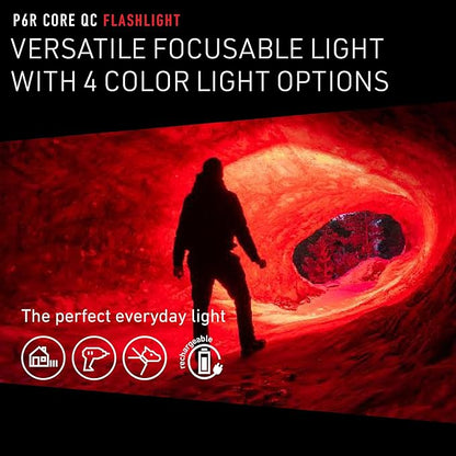 Ledlenser P6R Core QC, 4 Color Focusing Flashlight, Advanced Focus System, Rapid Focus, Multicolor Strobe, Micro-USB Rechargeable Port